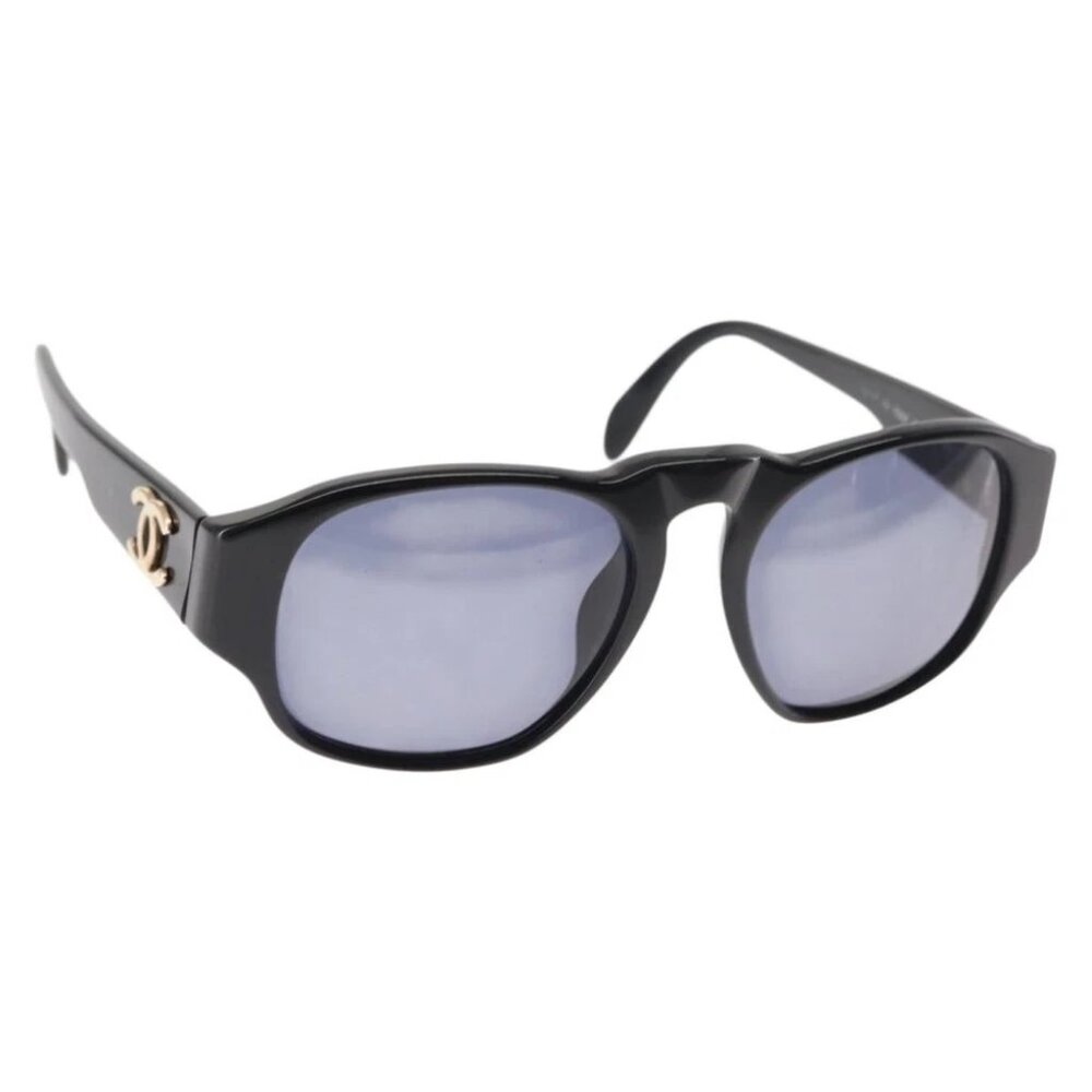 CHANEL Sunglasses Plastic Black CC Auth